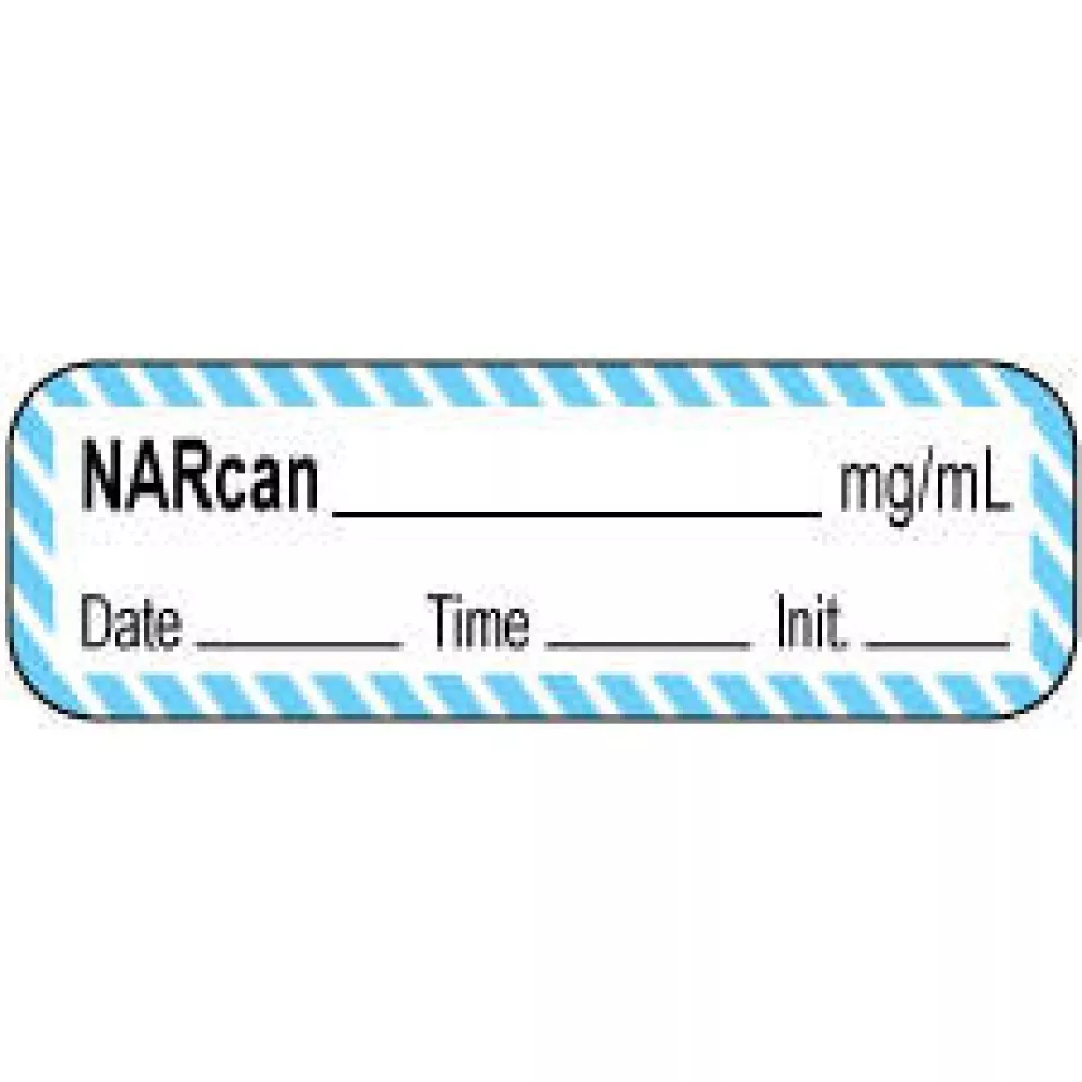 Anesthesia Label With Date, Time & Initial | Tall-Man Lettering (Paper, Permanent) Narcan Mg/Ml 1 1/2" X 1/2" White With Blue - 1000 Per Roll