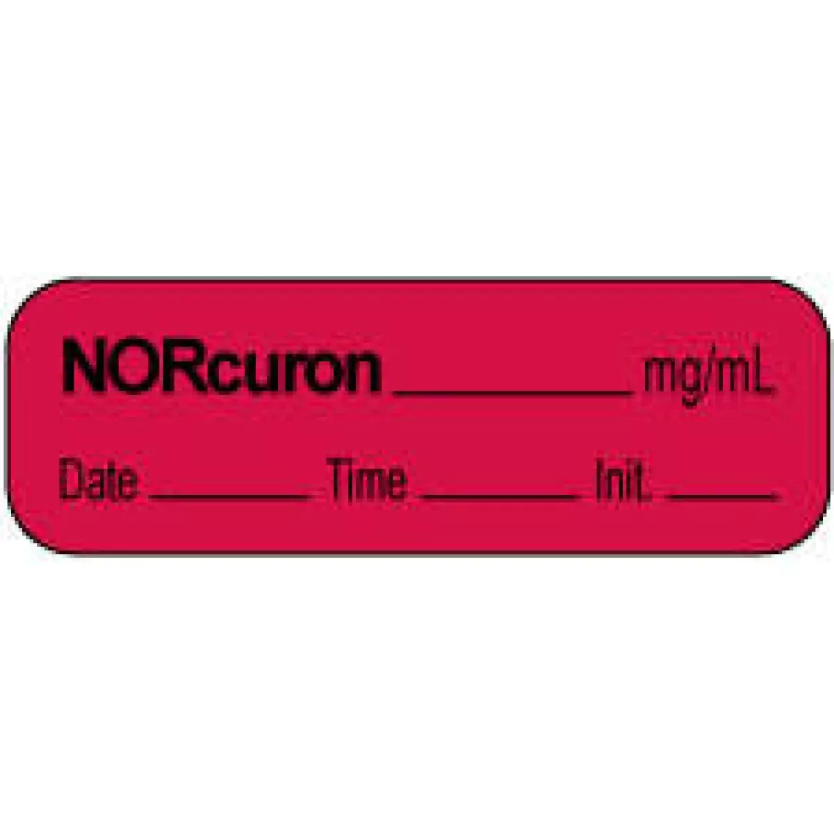 Anesthesia Label With Date, Time & Initial | Tall-Man Lettering (Paper, Permanent) Norcuron Mg/Ml 1 1/2" X 1/2" Fluorescent Red - 1000 Per Roll