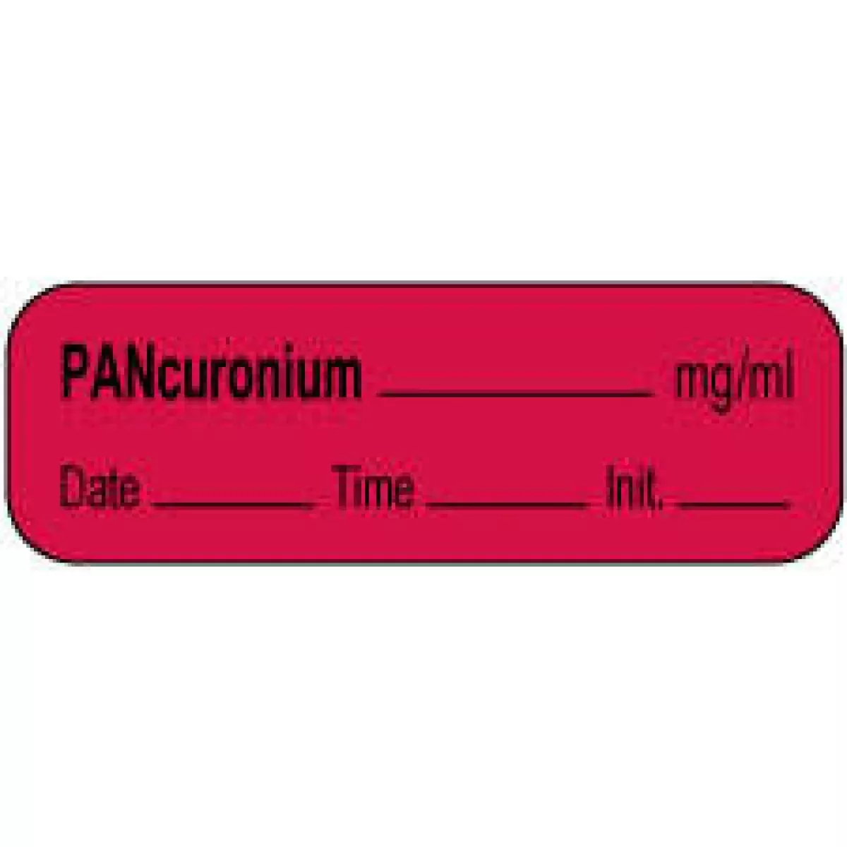 Anesthesia Label With Date, Time & Initial | Tall-Man Lettering (Paper, Permanent) Pancuronium Mg/Ml 1 1/2" X 1/2" Fluorescent Red - 1000 Per Roll