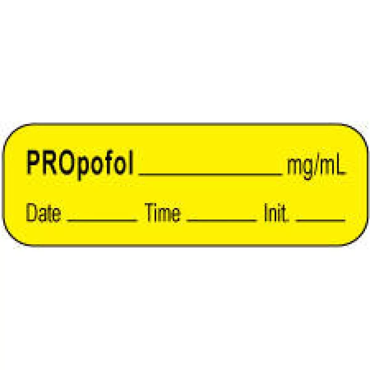 Anesthesia Label With Date, Time & Initial | Tall-Man Lettering (Paper, Permanent) Propofol Mg/Ml 1 1/2" X 1/2" Yellow - 1000 Per Roll