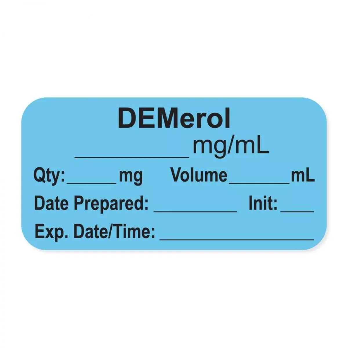 Anesthesia Label, With Expiration Date, Time & Initial (Paper, Permanent) "Demerol Mg/Ml" 1-1/2" X 3/4" Blue - 500 Per Roll