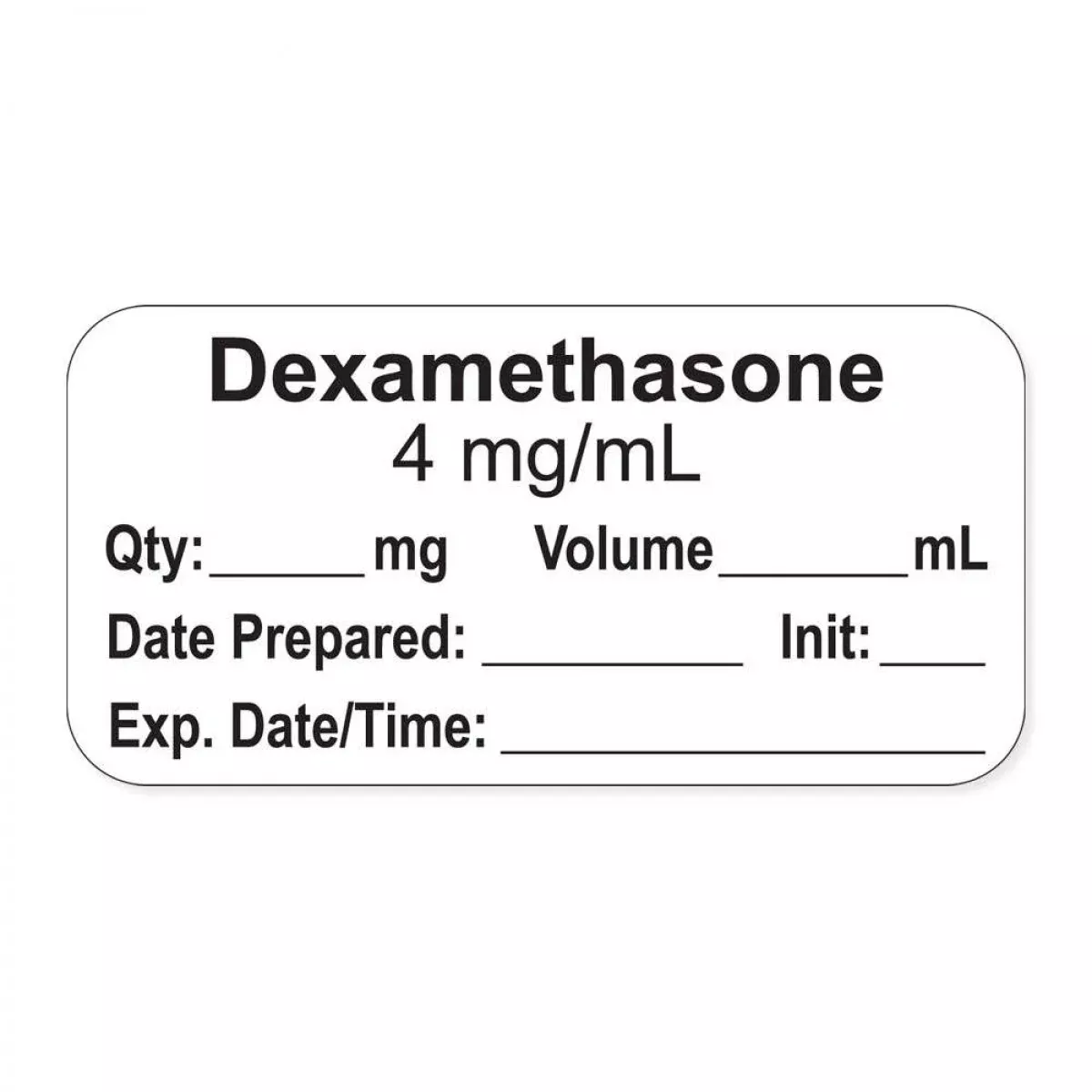 Anesthesia Label, With Expiration Date, Time & Initial (Paper, Permanent) "Dexamethasone Mg/Ml" 1-1/2" X 3/4"White - 500 Per Roll