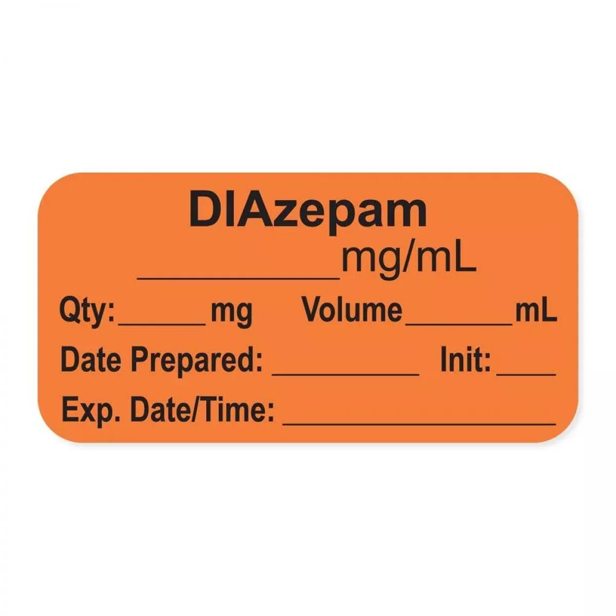 Anesthesia Label, With Expiration Date, Time & Initial (Paper, Permanent) "Diazepam Mg/Ml" 1-1/2" X 3/4", Orange, - 500 Per Roll