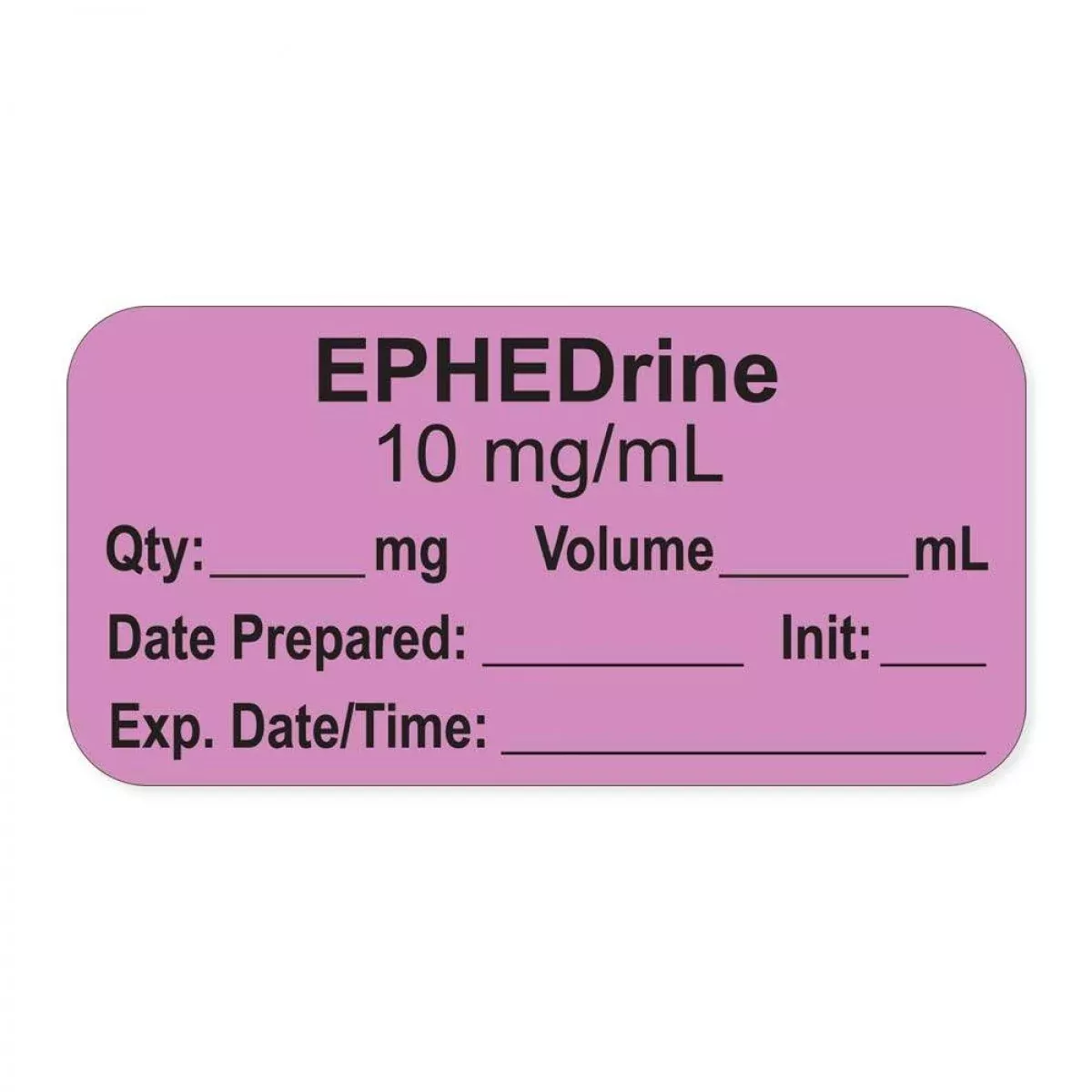 Anesthesia Label, With Expiration Date, Time & Initial (Paper, Permanent) "Ephedrine 10 Mg/Ml" 1-1/2" X 3/4", Violet - 500 Per Roll