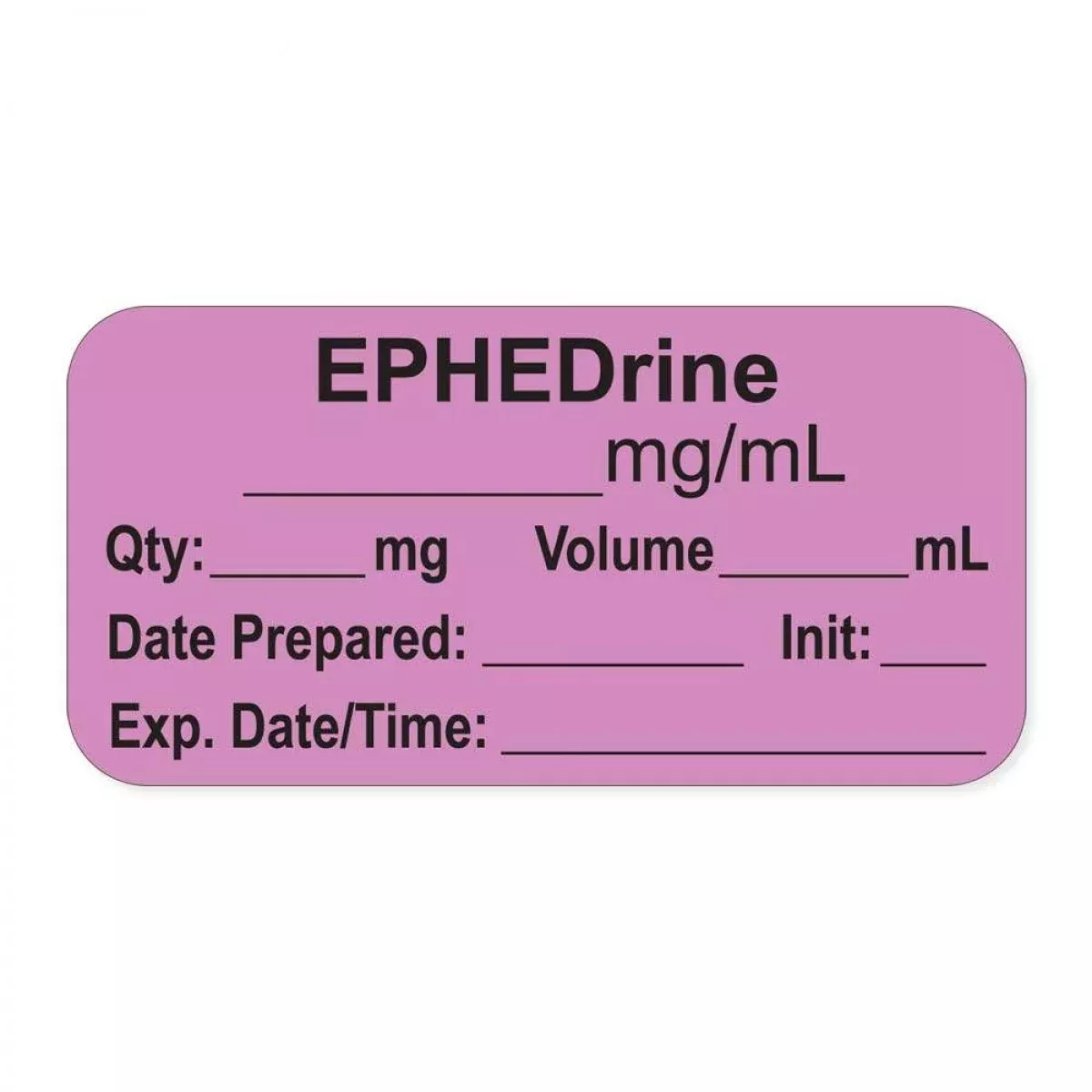 Anesthesia Label, With Expiration Date, Time & Initial (Paper, Permanent) "Ephedrine Mg/Ml" 1-1/2" X 3/4", Violet - 500 Per Roll