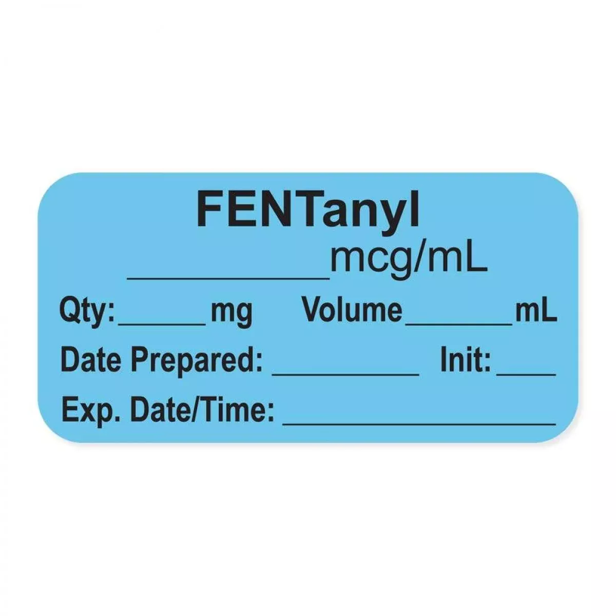 Anesthesia Label, With Expiration Date, Time & Initial (Paper, Permanent) "Fentanyl Mcg/Ml" 1-1/2" X 3/4" Blue - 500 Per Roll