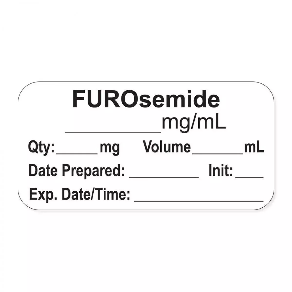 Anesthesia Label, With Expiration Date, Time & Initial (Paper, Permanent) "Furosemide Mg/Ml" 1-1/2" X 3/4"White - 500 Per Roll