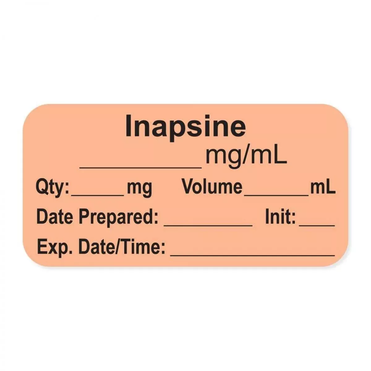 Anesthesia Label, With Expiration Date, Time & Initial (Paper, Permanent) "Inapsine Mg/Ml" 1-1/2" X 3/4", Salmon, - 500 Per Roll
