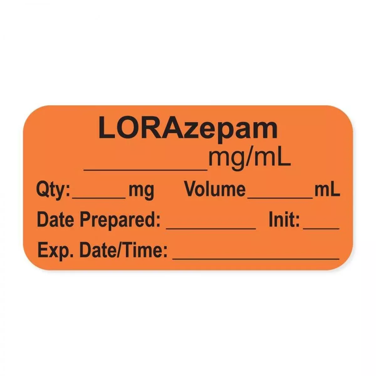 Anesthesia Label, With Expiration Date, Time & Initial (Paper, Permanent) "Lorazepam Mg/Ml" 1-1/2" X 3/4", Orange, - 500 Per Roll