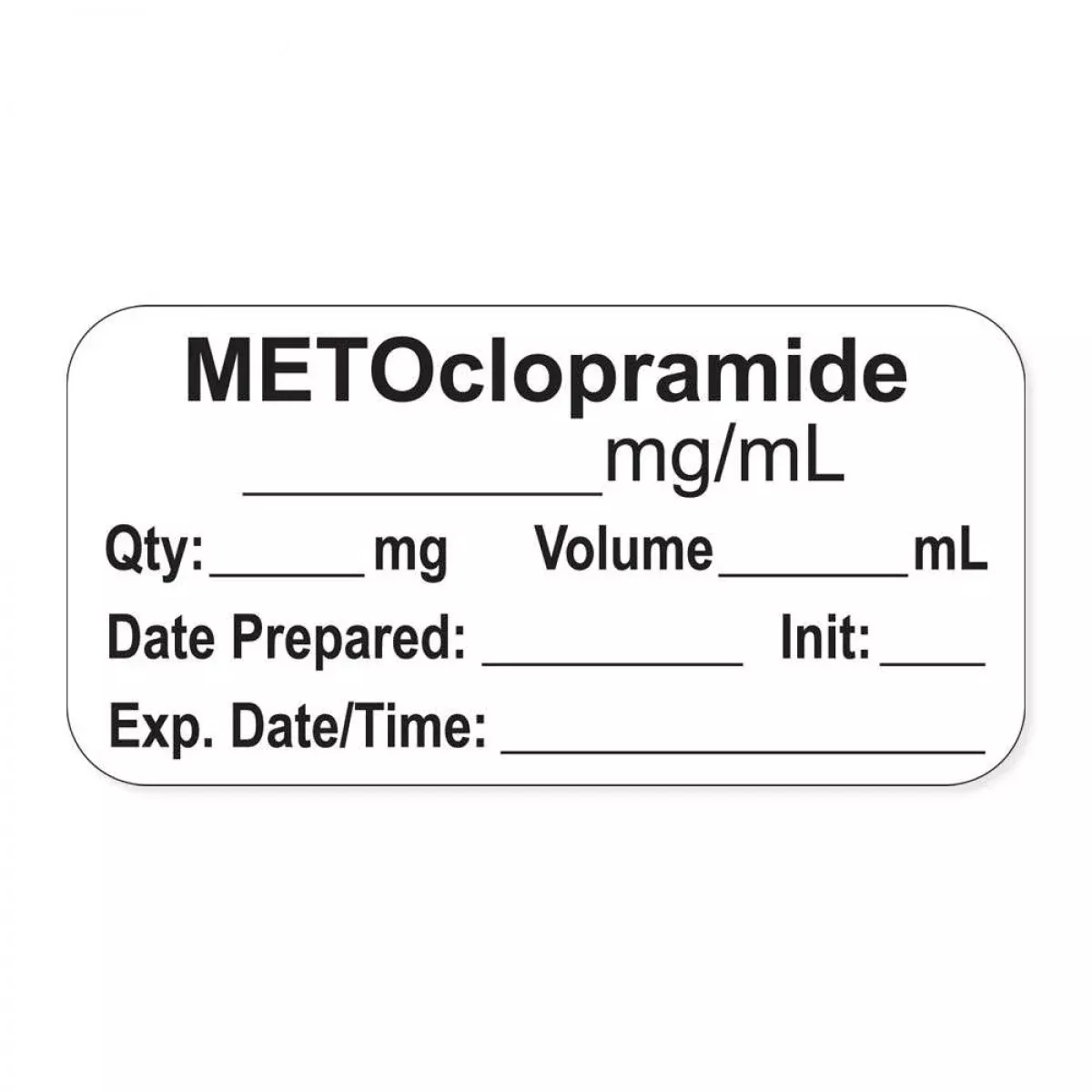 Anesthesia Label, With Expiration Date, Time & Initial (Paper, Permanent) "Metoclopramide Mg/Ml" 1-1/2" X 3/4"White - 500 Per Roll
