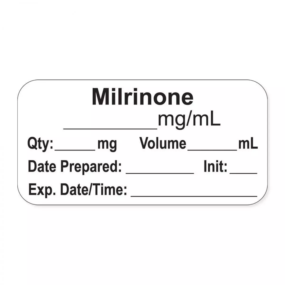 Anesthesia Label, With Expiration Date, Time & Initial (Paper, Permanent) "Milrinone Mg/Ml" 1-1/2" X 3/4"White - 500 Per Roll