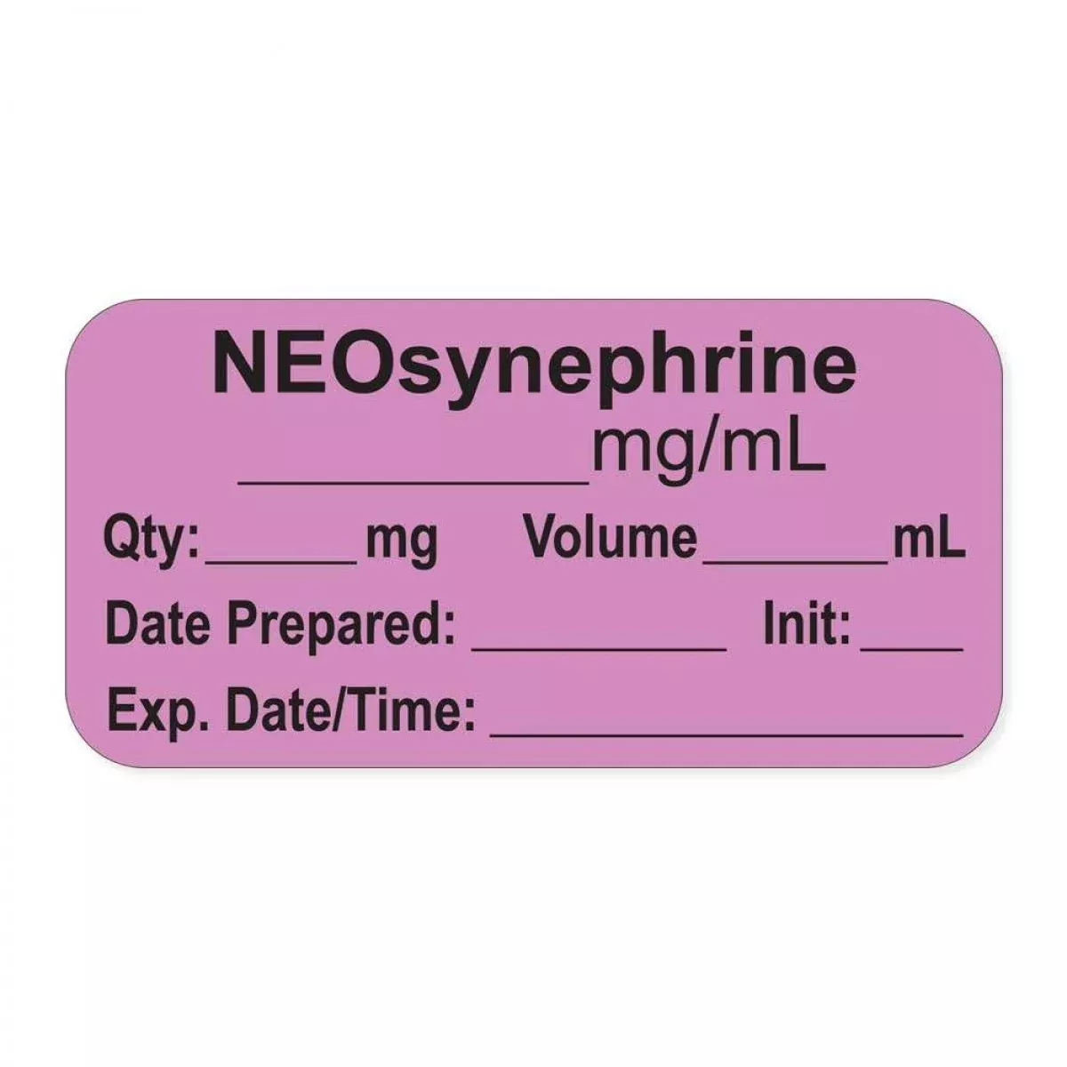 Anesthesia Label, With Expiration Date, Time & Initial (Paper, Permanent) "Neosynephrine 100 Mcg/Ml" 1-1/2" X 3/4", Violet - 500 Per Roll