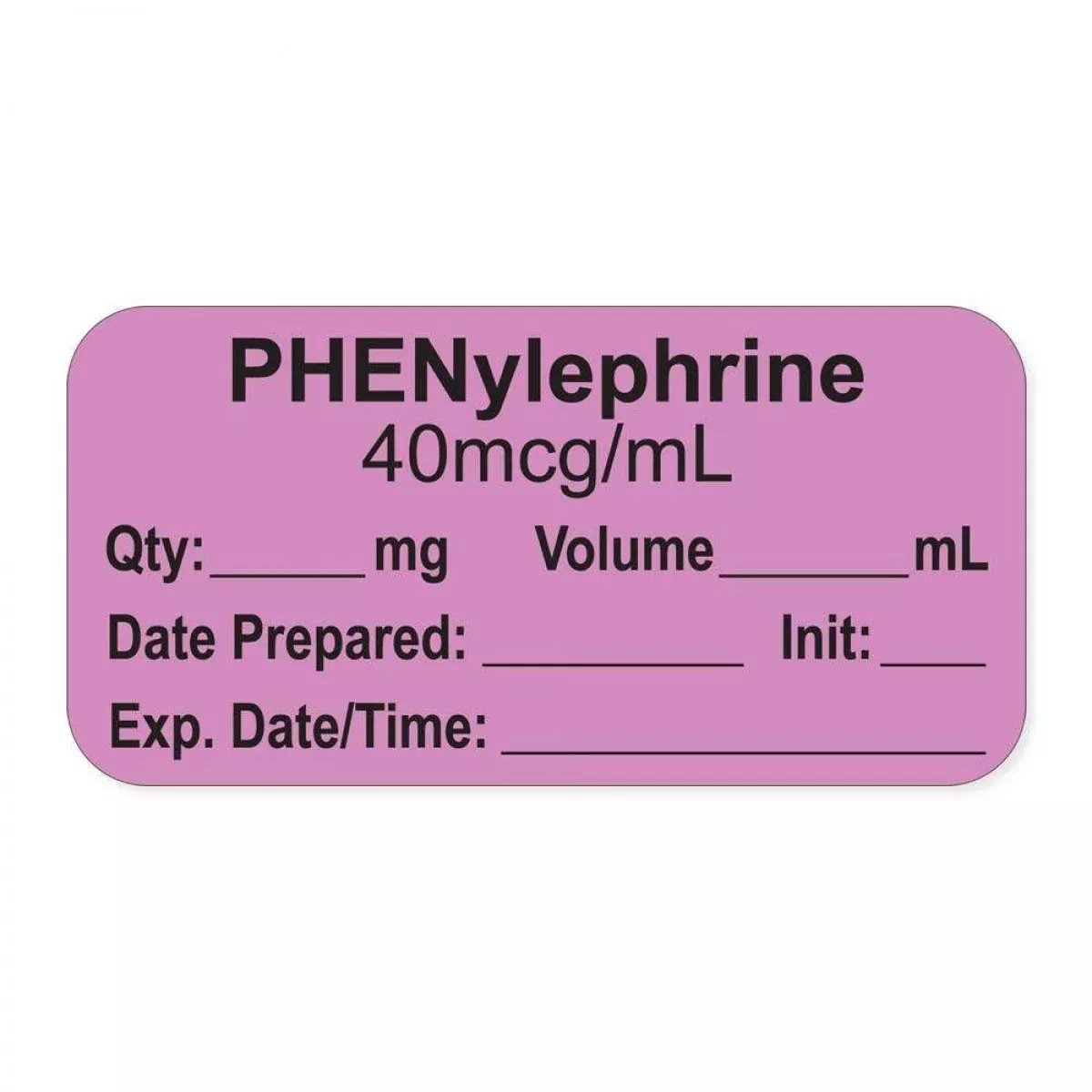 Anesthesia Label, With Expiration Date, Time & Initial (Paper, Permanent) "Phenylephrine Mg/Ml" 1-1/2" X 3/4", Violet - 500 Per Roll