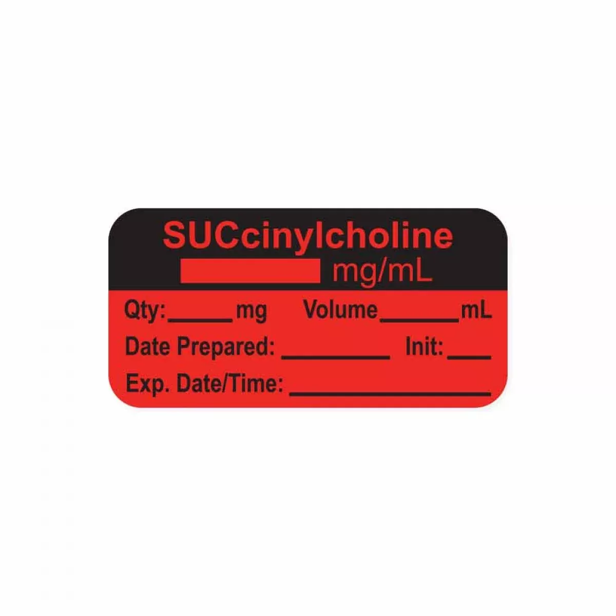 Anesthesia Label, With Expiration Date, Time & Initial (Paper, Permanent) "Succinylcholine 20 Mg/Ml" 1-1/2" X 3/4", Fluorescent Red - 500 Per Roll
