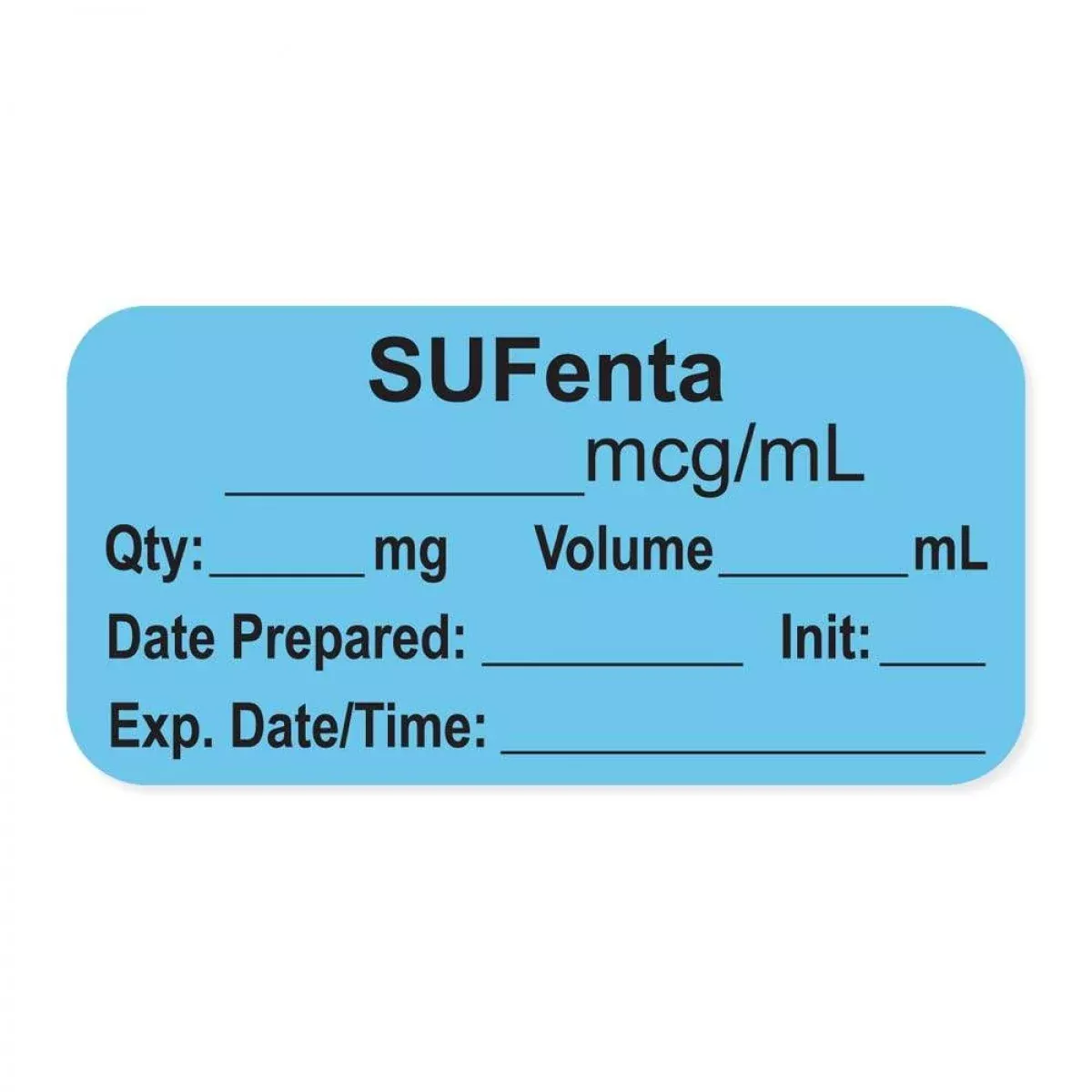 Anesthesia Label, With Expiration Date, Time & Initial (Paper, Permanent) "Sufenta Mcg/Ml" 1-1/2" X 3/4" Blue - 500 Per Roll