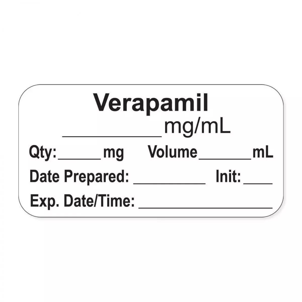 Anesthesia Label, With Expiration Date, Time & Initial (Paper, Permanent) "Verapamil Mg/Ml" 1-1/2" X 3/4"White - 500 Per Roll
