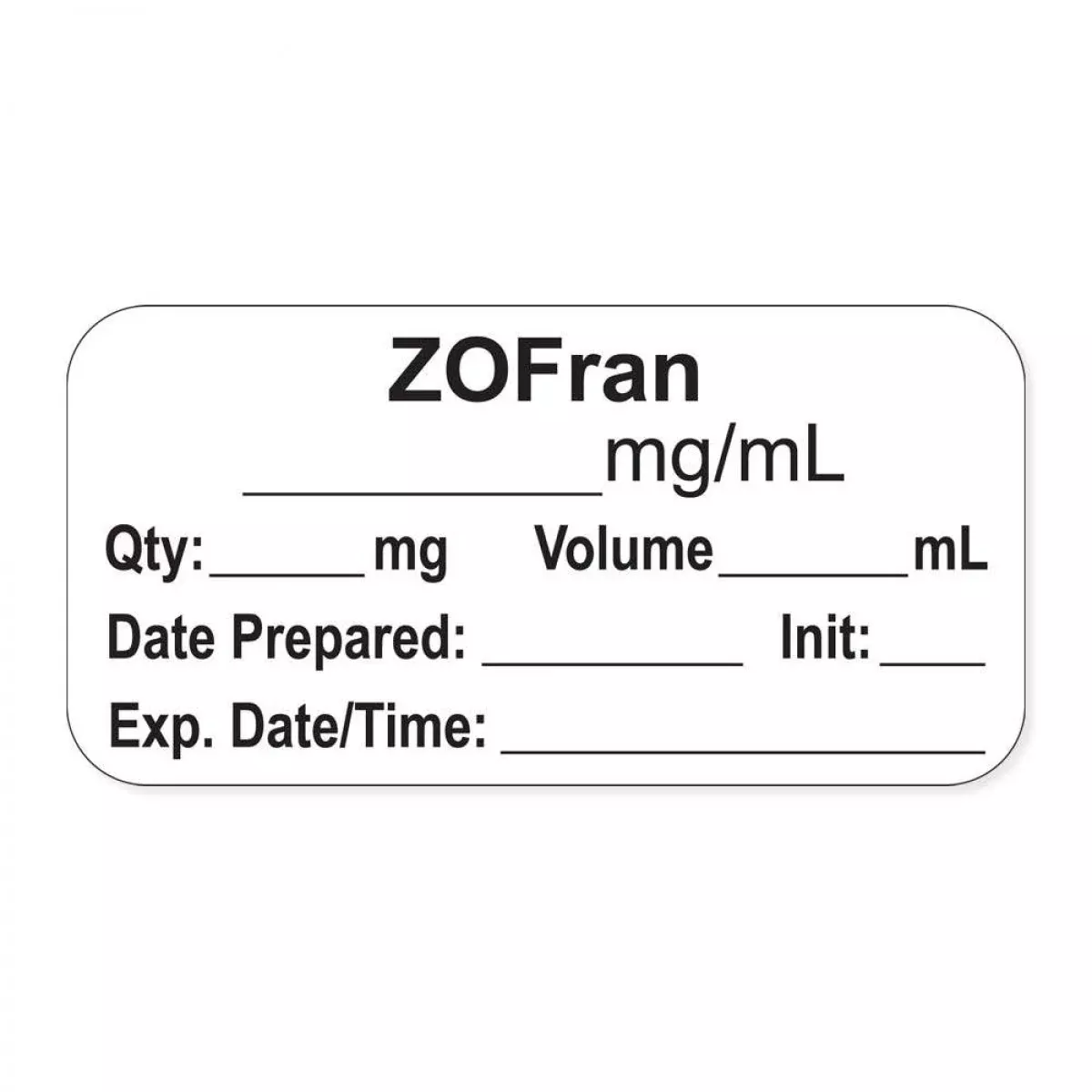 Anesthesia Label, With Expiration Date, Time & Initial (Paper, Permanent) "Zofran Mg/Ml" 1-1/2" X 3/4"White - 500 Per Roll