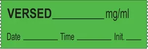 Anesthesia Tape With Date, Time & Initial (Removable) Versed Mg/Ml 1/2" X 500" - 333 Imprints - Green - 500 Inches Per Roll