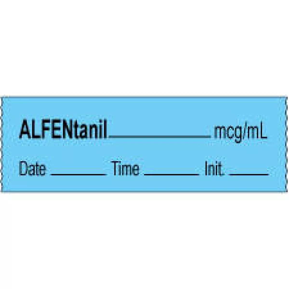 Anesthesia Tape With Date, Time & Initial | Tall-Man Lettering (Removable) Alfentanil Mcg/Ml 1/2" X 500" - 333 Imprints - Blue - 500 Inches Per Roll