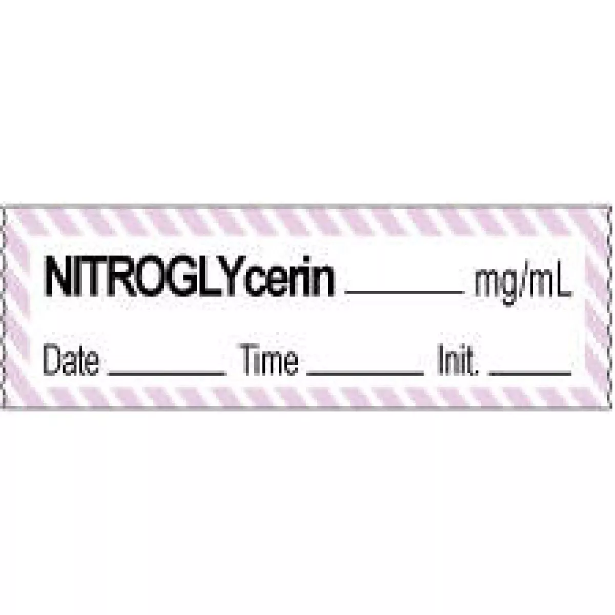 Anesthesia Tape With Date, Time & Initial | Tall-Man Lettering (Removable) Nitroglycerin Mg/Ml 1/2" X 500" - 333 Imprints - White With Violet - 500 Inches Per Roll