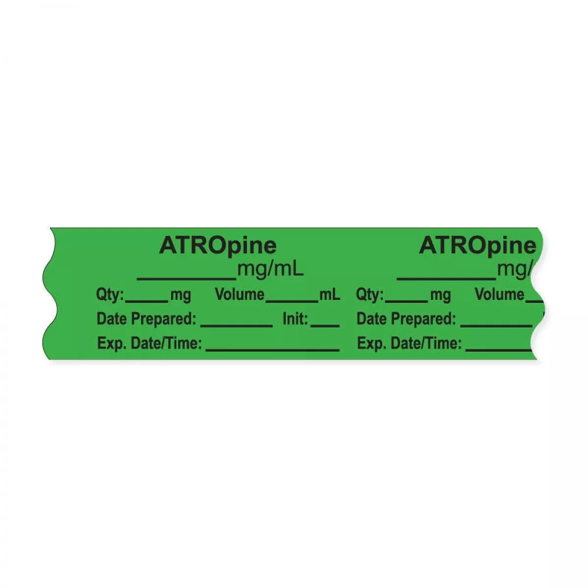 Anesthesia Tape, With Expiration Date, Time & Initial (Removable), "Atropine Mg/Ml" 3/4" X 500", Green, - 333 Imprints - 500 Inches Per Roll