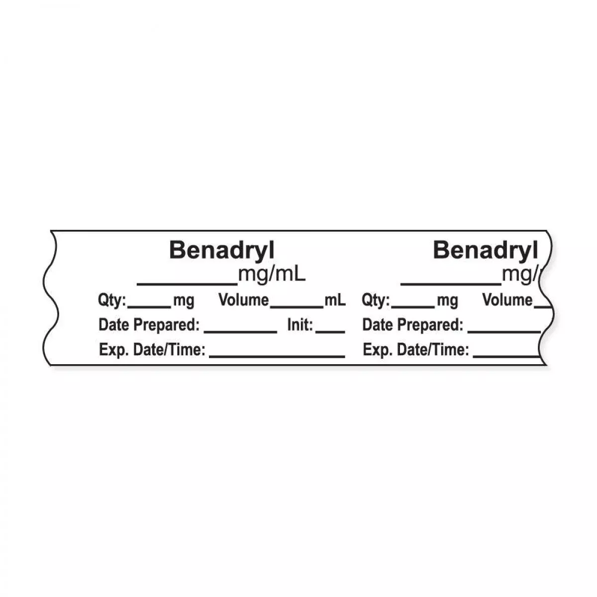 Anesthesia Tape, With Expiration Date, Time & Initial (Removable), "Benadryl Mg/Ml" 3/4" X 500"White - 333 Imprints - 500 Inches Per Roll
