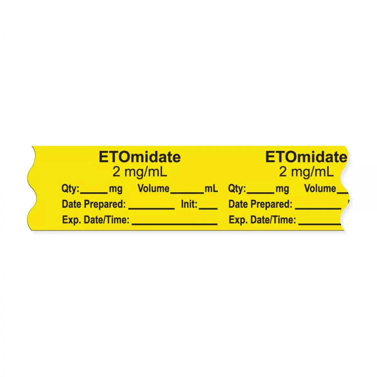 Anesthesia Tape, With Expiration Date, Time & Initial (Removable), "Etomidate 2 Mg/Ml" 3/4" X 500", Yellow - 333 Imprints - 500 Inches Per Roll