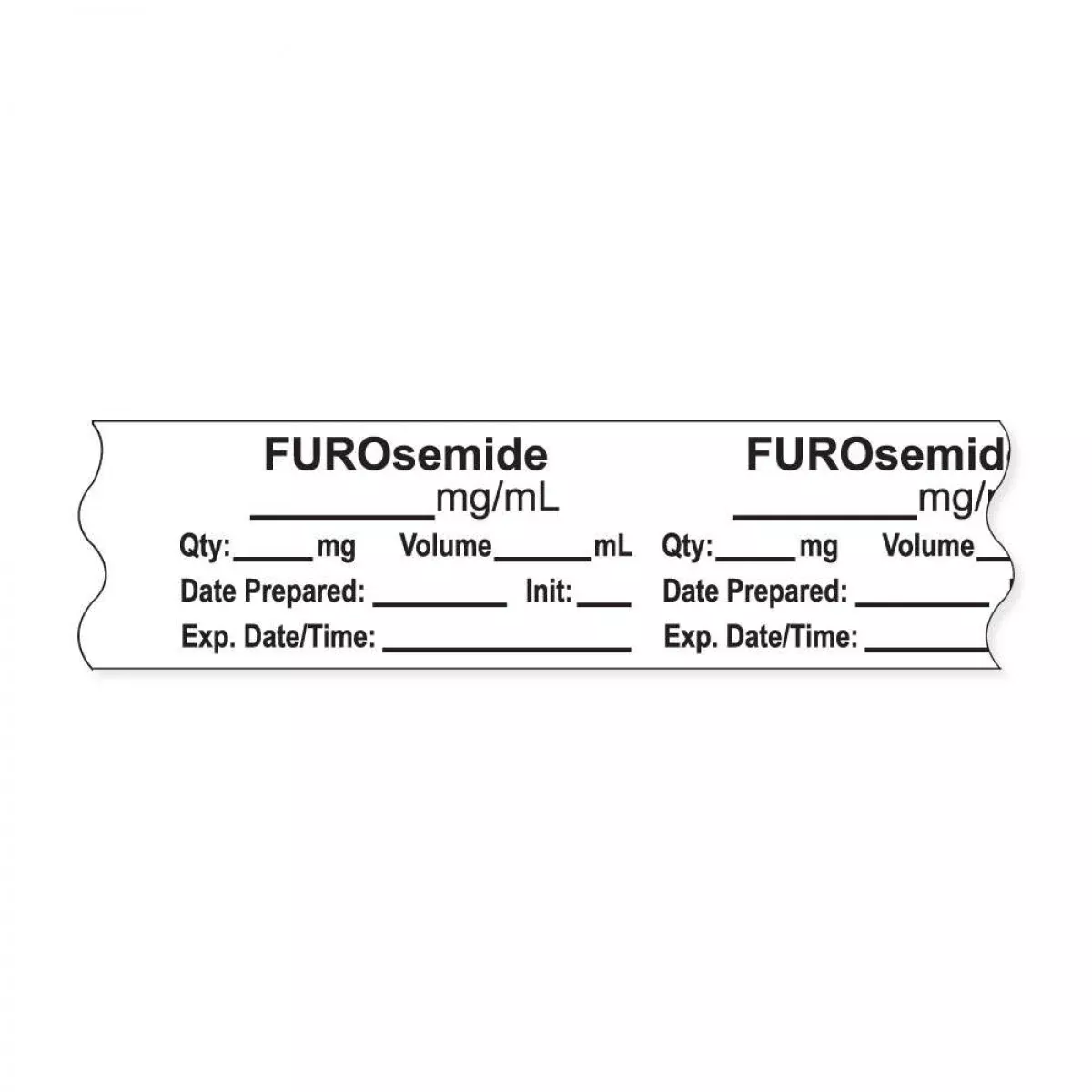 Anesthesia Tape, With Expiration Date, Time & Initial (Removable), "Furosemide Mg/Ml" 3/4" X 500"White - 333 Imprints - 500 Inches Per Roll