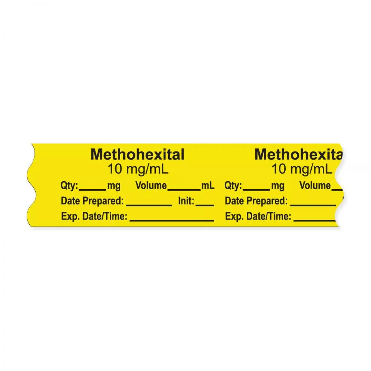 Anesthesia Tape, With Expiration Date, Time & Initial (Removable), "Methohexital 10 Mg/Ml" 3/4" X 500", Yellow - 333 Imprints - 500 Inches Per Roll