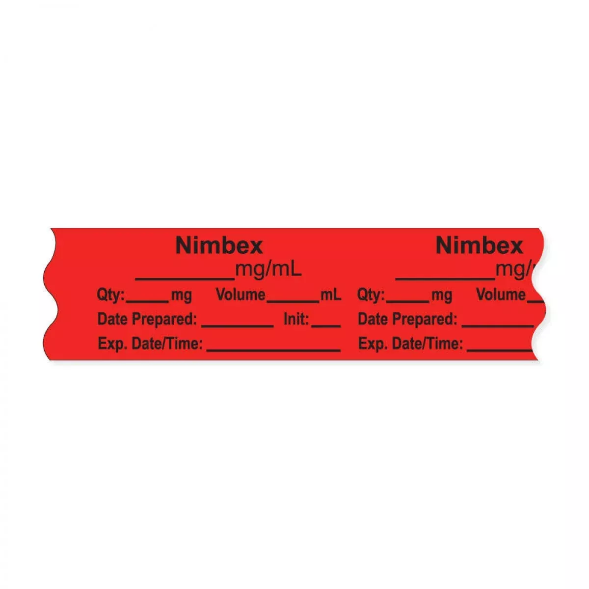 Anesthesia Tape, With Expiration Date, Time & Initial (Removable), "Nimbex Mg/Ml" 3/4" X 500", Fluorescent Red - 333 Imprints - 500 Inches Per Roll