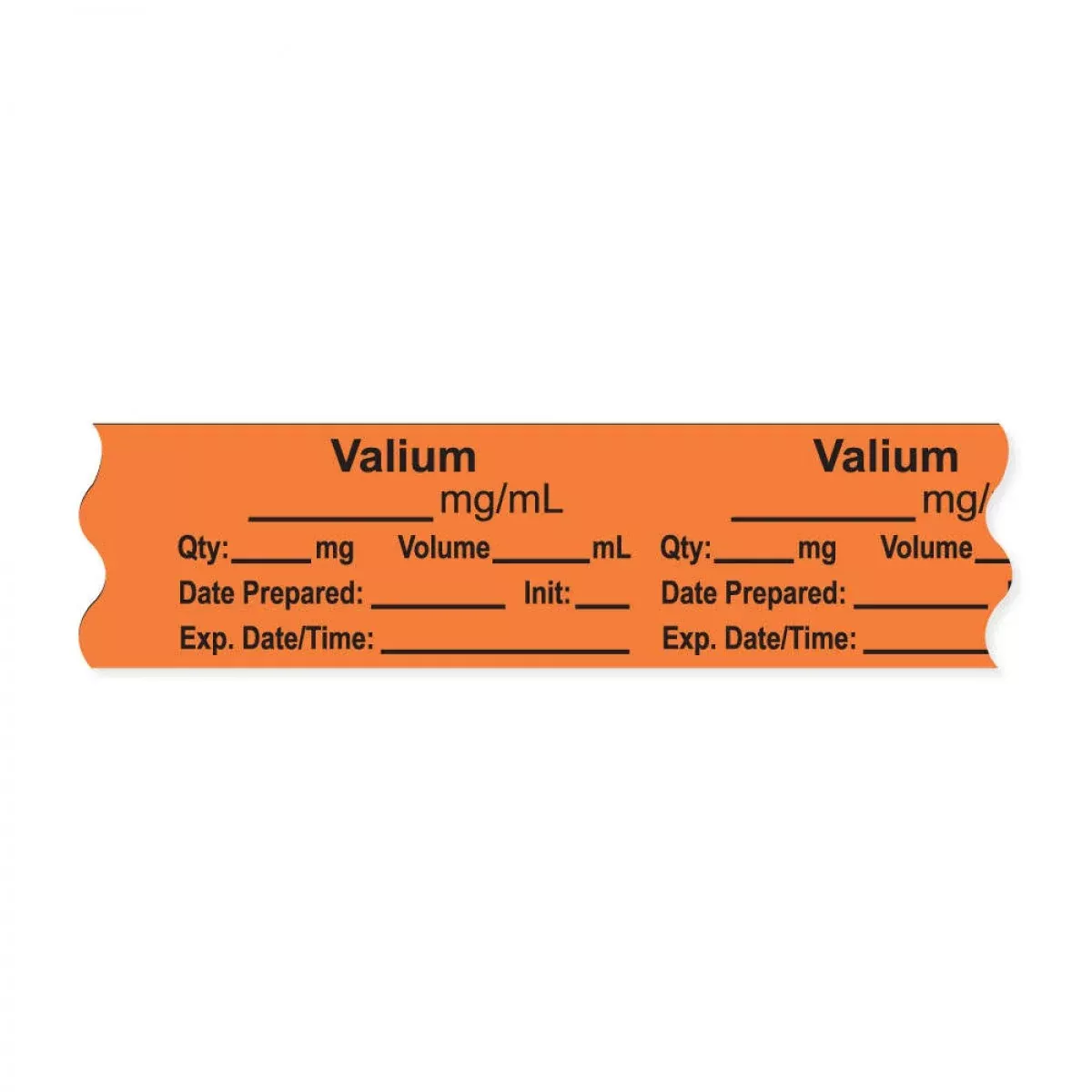 Anesthesia Tape, With Expiration Date, Time & Initial (Removable), "Valium Mg/Ml" 3/4" X 500", Orange, - 333 Imprints - 500 Inches Per Roll