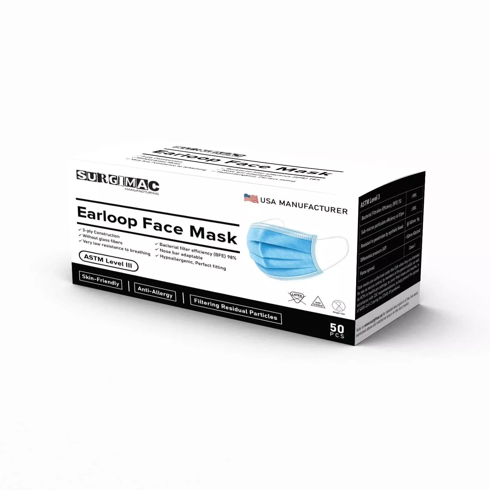 ASTM Level 3 - BFE 99% Surgical Face Mask 50/Box
