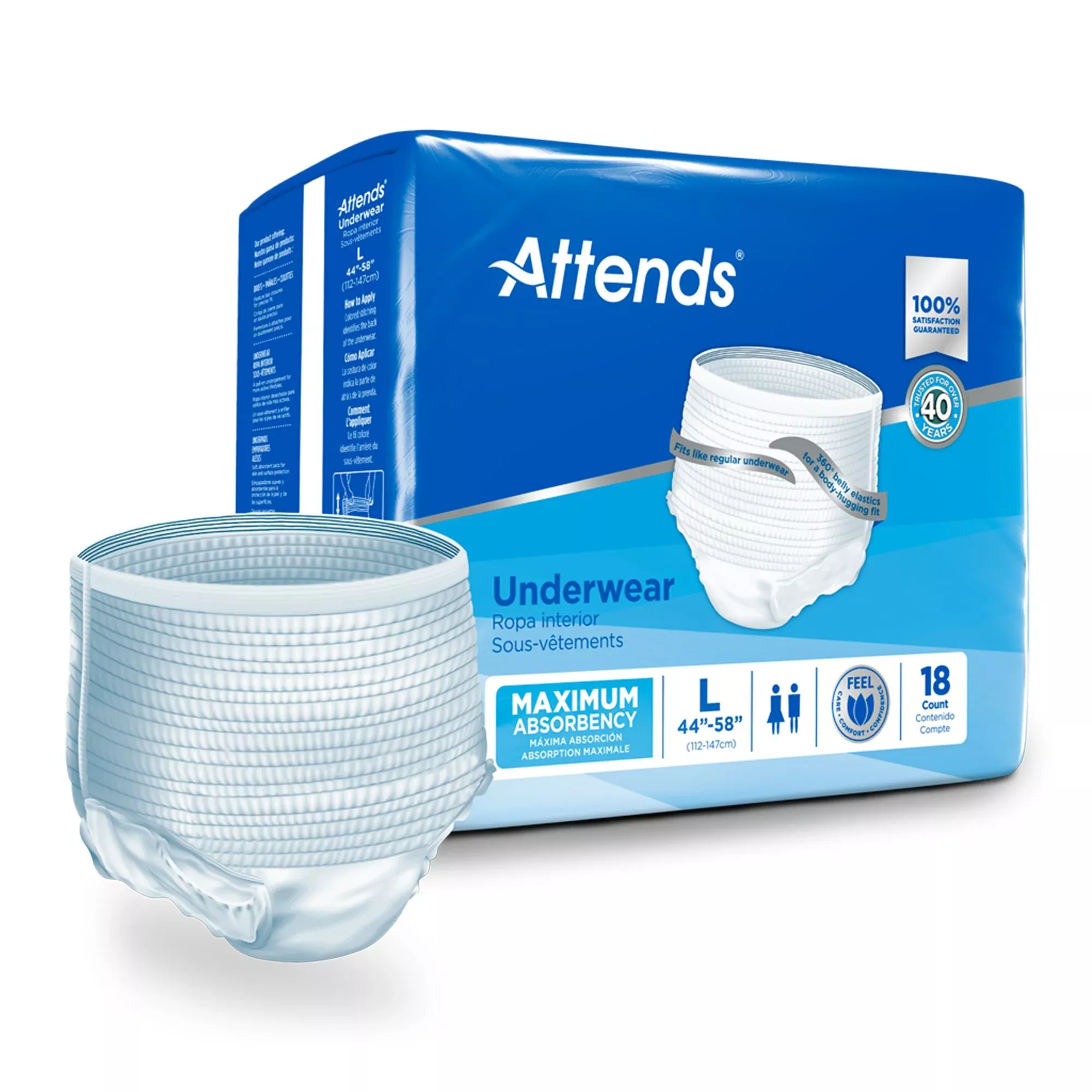 Attends Care Adult Absorbent Underwear, Heavy Absorbency, Large, White