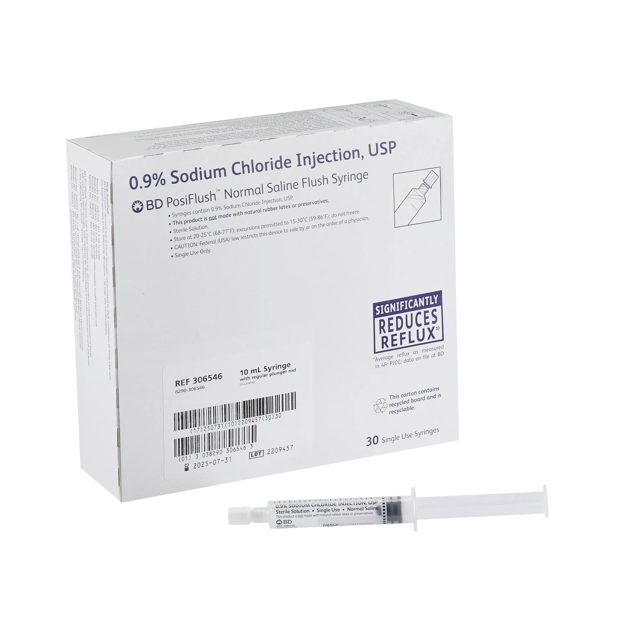 BD PosiFlush Normal Saline Filled Syringe with Standard Plunger Rod, 10 mL