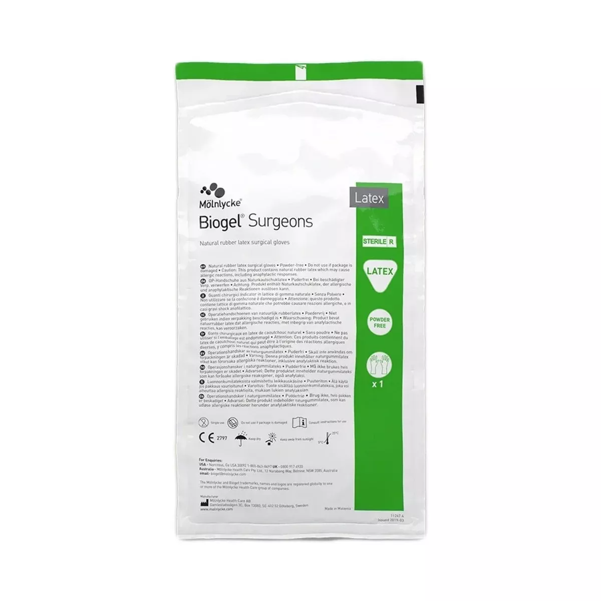 Biogel Surgeons Latex Standard Cuff Length Surgical Glove, Straw