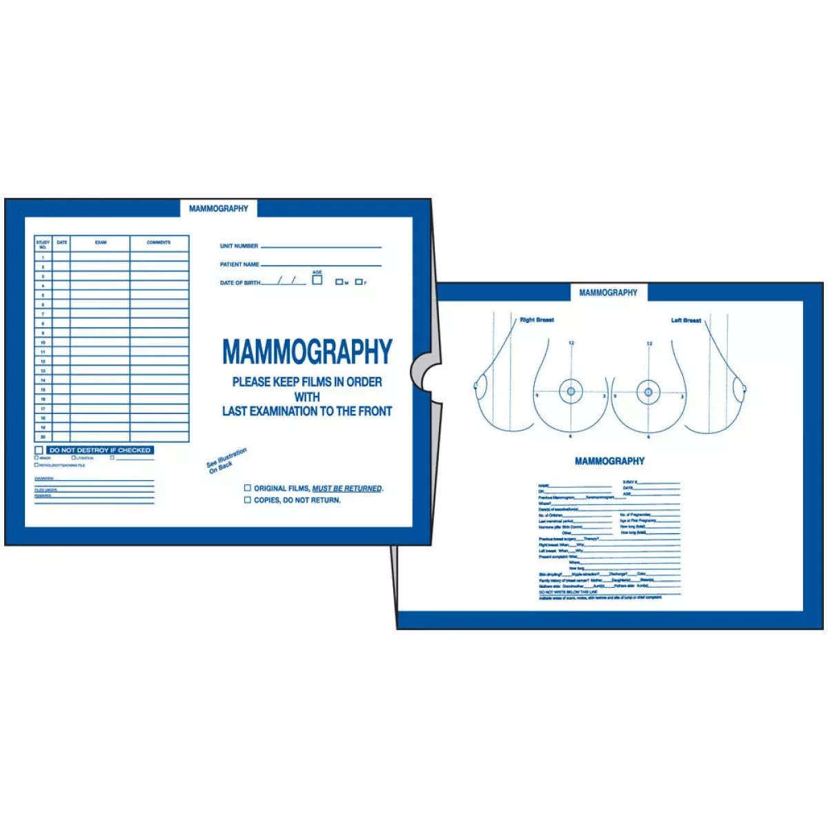 Category Insert Jacket Open End Mammography Dark Blue 28# Kraft 14-1/4"X17-1/2" - 250 Per Case