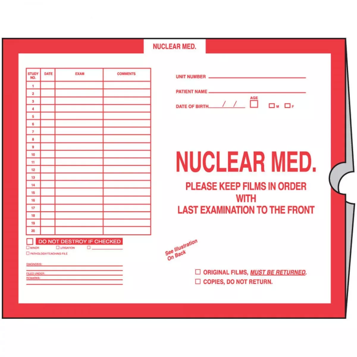 Category Insert Jacket Open End Nuclear Medicine Red 28# Kraft 14-1/4"X17-1/2" - 250 Per Case