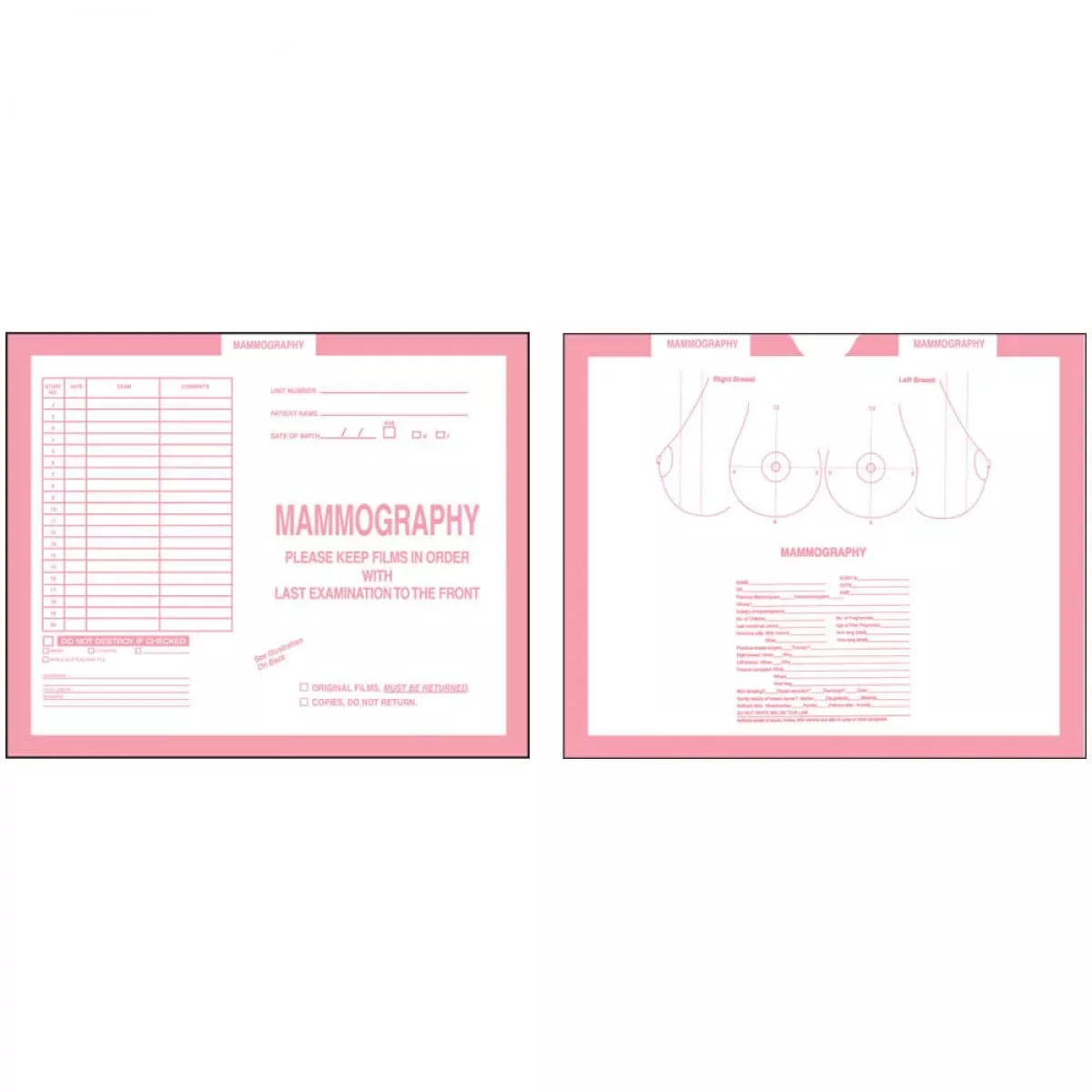 Category Insert Jacket Open Top Mammography Pink 28# Kraft 10-1/2"X12-1/2" - 250 Per Case