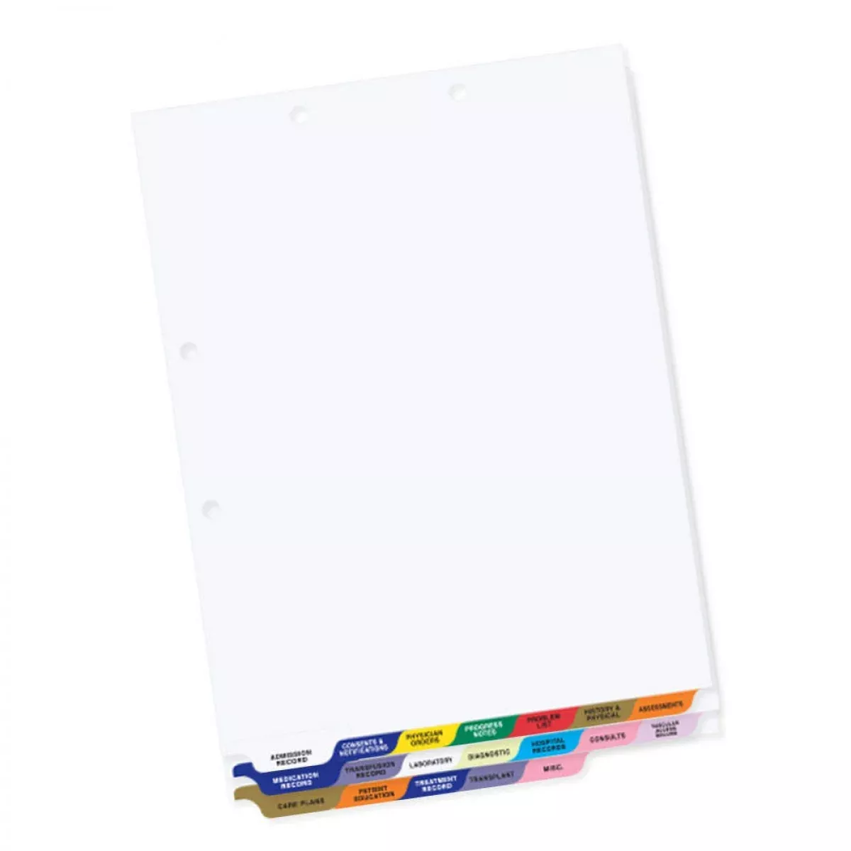 Chart Divider Bottom Tab 1/7 Cut 19 Titles|2 Banks|Dialysis Assorted Colors Poly 8-1/2"X11" - 1 Per Set