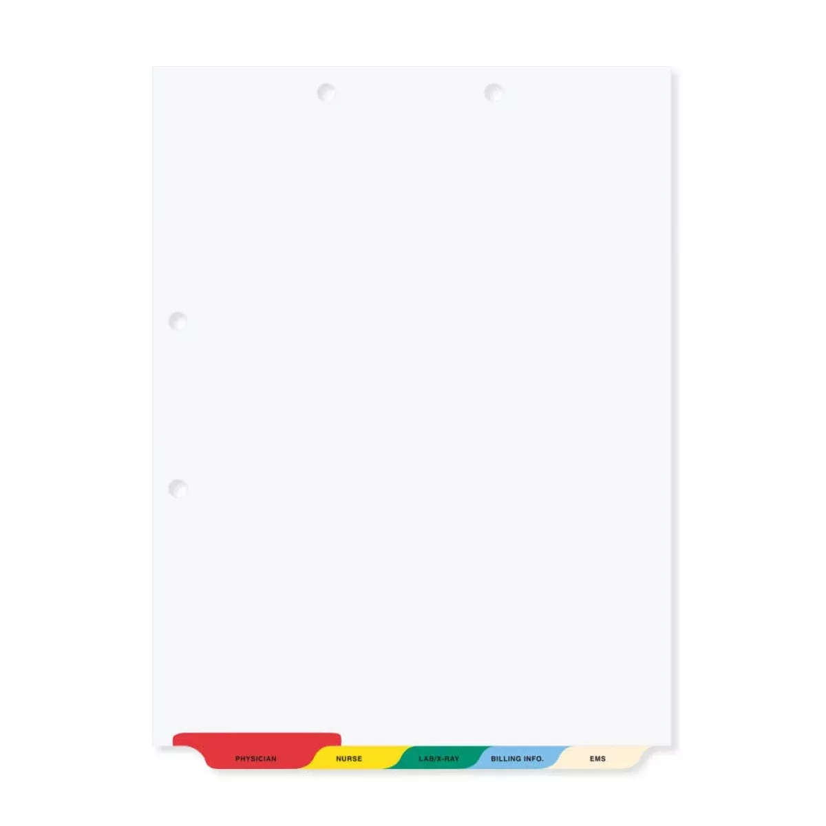 Chart Divider Bottom Tab Position #1-5 1/8 Cut 5 Titles|E.R. Dept. Assorted Colors Poly 8-1/2"X11" - 1 Per Set