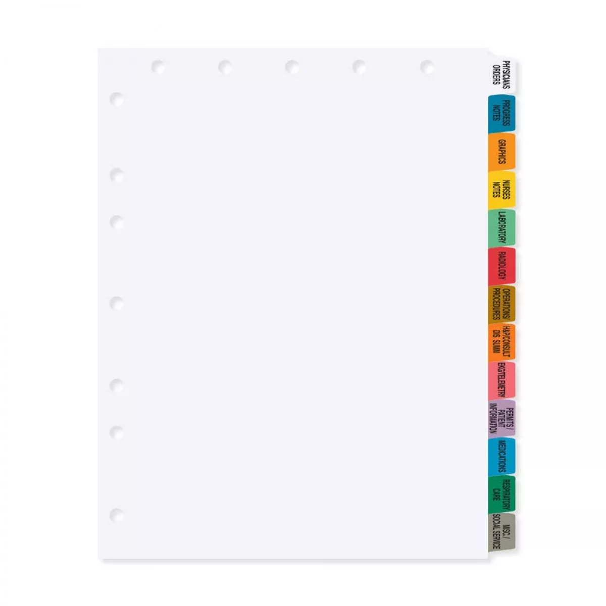 Chart Divider Side Tab Position #1-9 1/9 Cut 9 Titles|Home Care Assorted Colors Poly 8-1/2"X11" - 1 Per Set