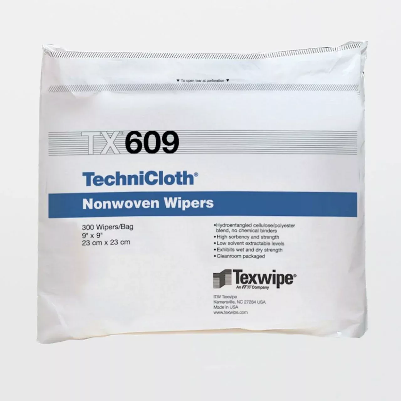 Cleanroom Wipe TechniCloth 300 Count Bag 9 X 9 Inch NonSterile Disposable