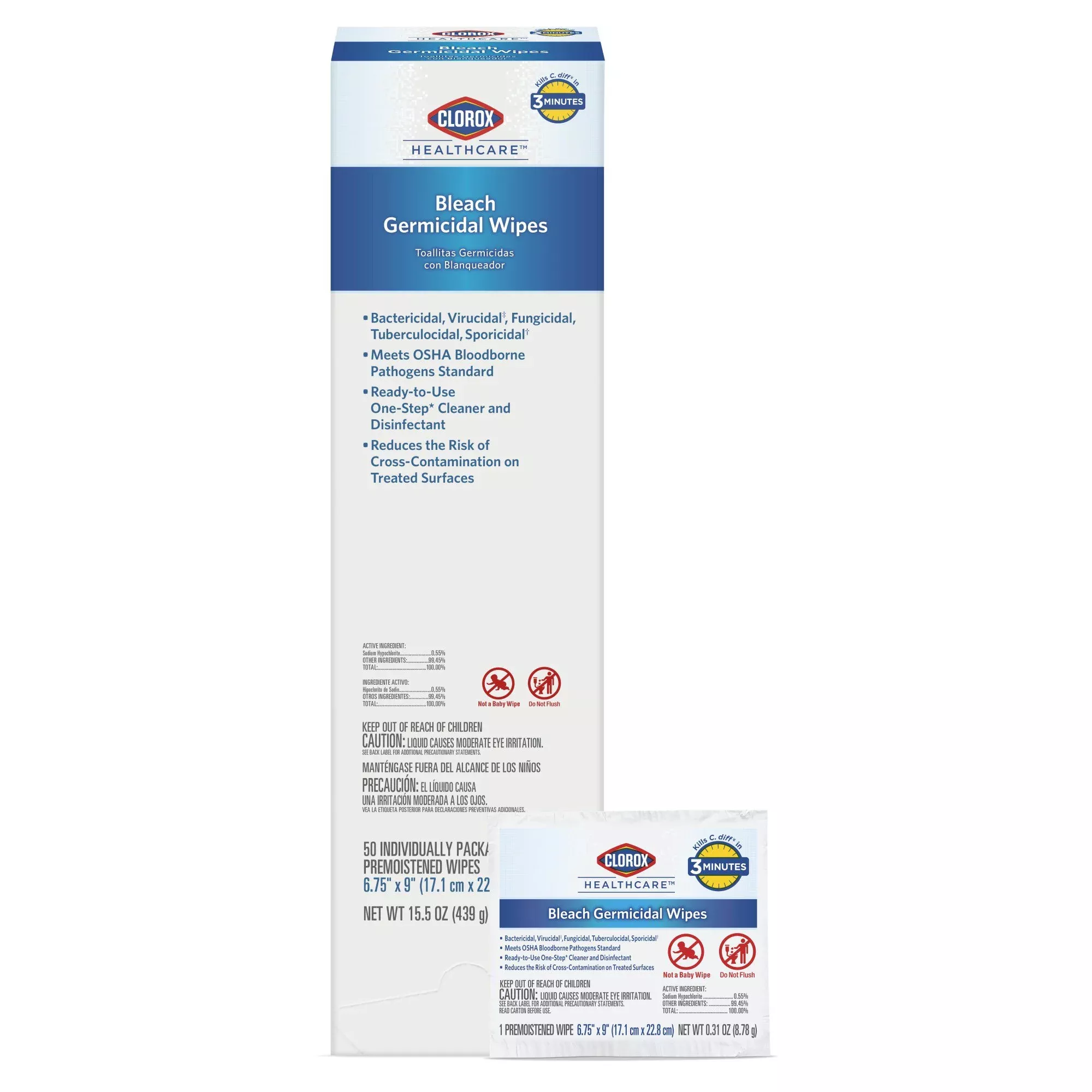 Clorox Healthcare Bleach Germicidal Wipes, Individual Packets