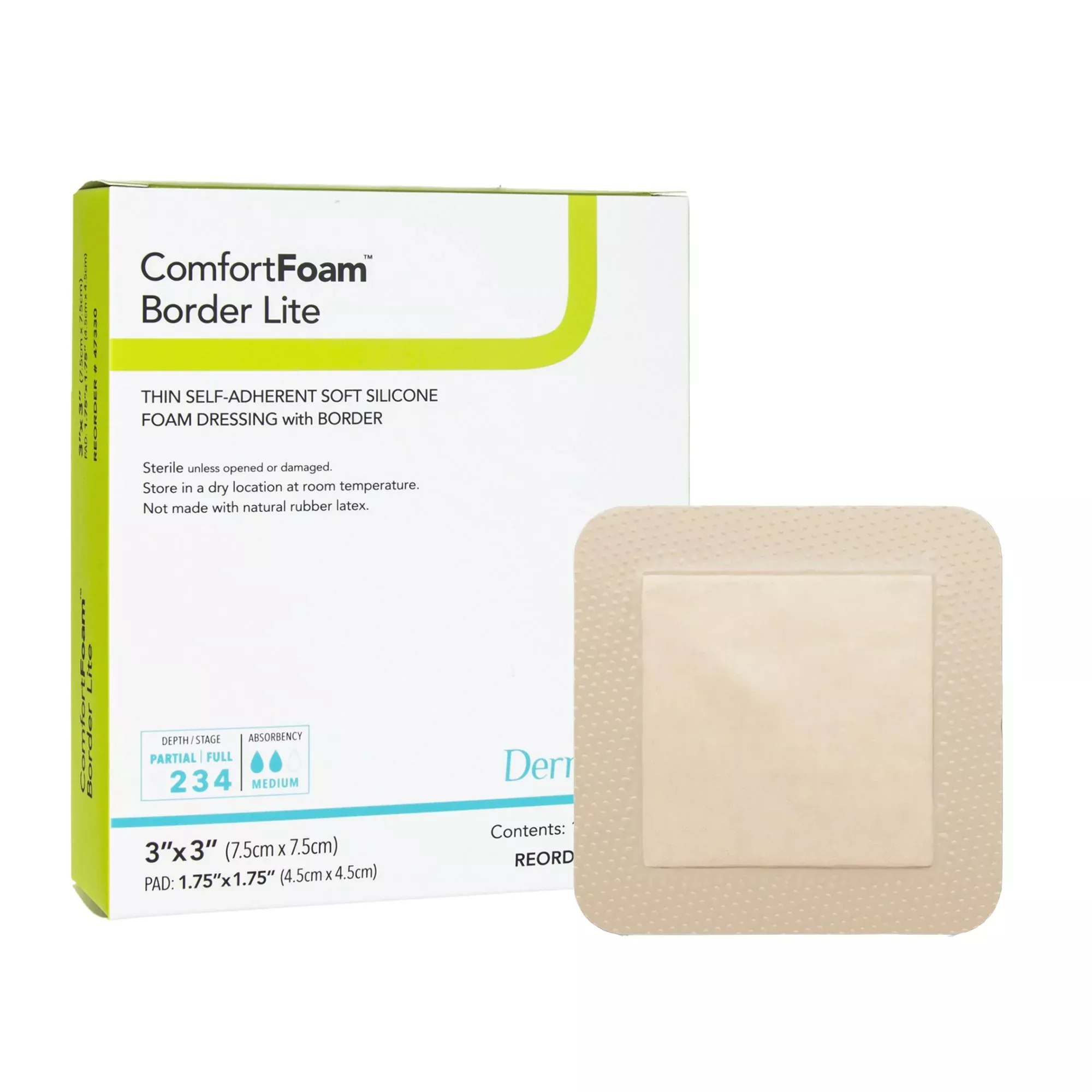 ComfortFoam™ Border Lite Thin Bordered Foam Wound Dressing, 3 x 3 Inch