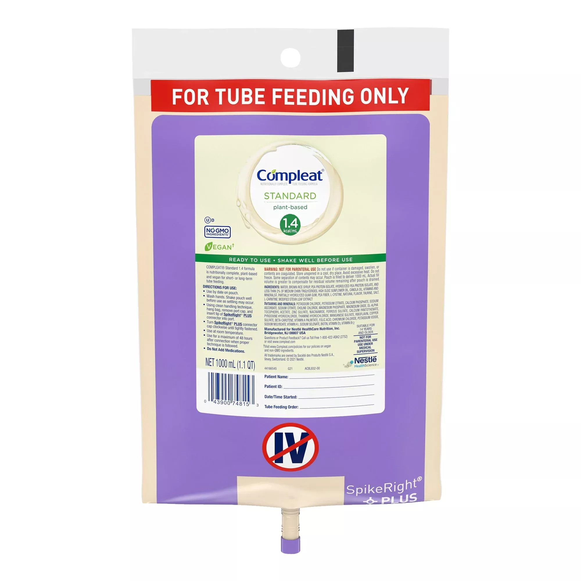 Compleat Tube Feeding Formula Standard 1.4 Cal SpikeRight Plus