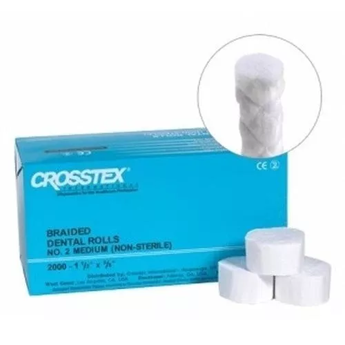 Crosstex 1-1/2" x 3/8" Non-Sterile Braided Cotton Rolls, Box of 2000