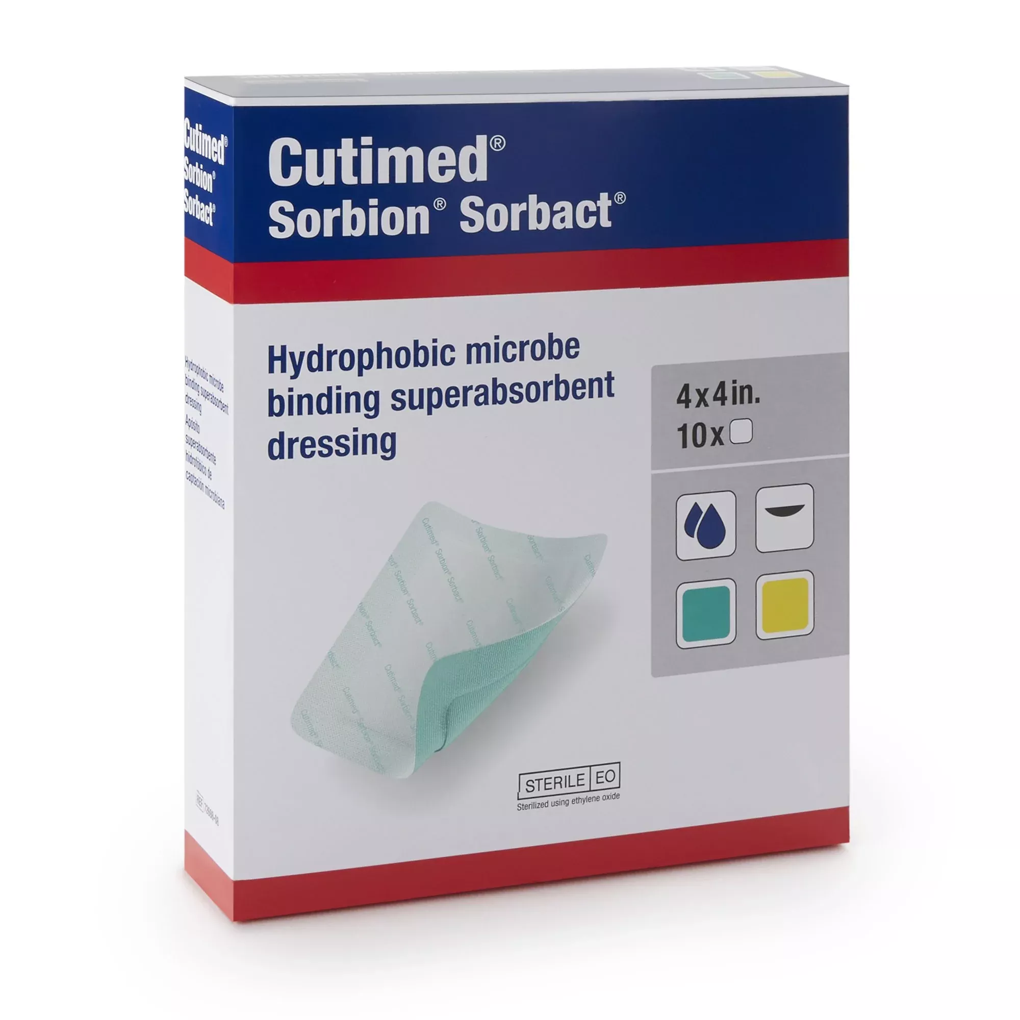 Cutimed Sorbion Sorbact Super Absorbent Antimicrobial Dressing, 4 x 4 Inch