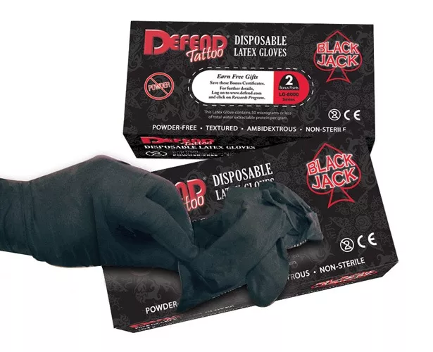 Defend Tattoo Blackjack Powder Free Textured Latex Gloves