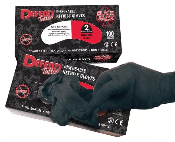 Defend Tattoo Blackjack Powder Free Textured Nitrile Gloves