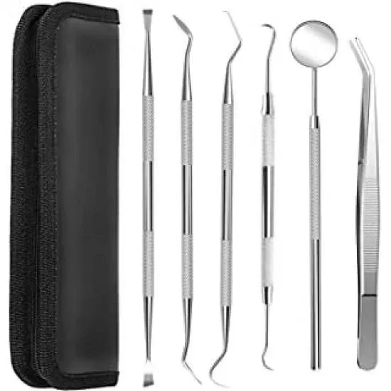 Dental Tools, 6 Pack Teeth Cleaning Tools, Tweezer Kit for Dentist, Dental Scraper Tooth Pick Hygiene Set